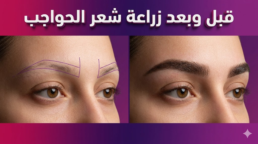 مقارنة قبل وبعد توضح نتائج زراعة شعر الحواجب المذهلة وكثافة الشعر الطبيعية المحققة.