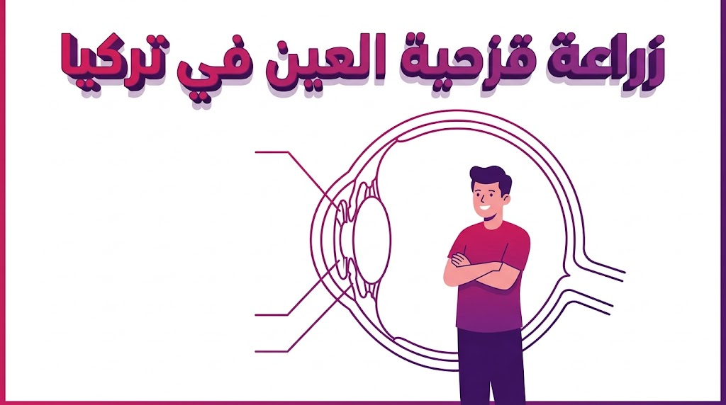 مخطط طبي تشريحي يوضح التفاصيل العلمية لموقع غرس العدسة أثناء عملية زراعة قزحية العين في تركيا بأسلوب الفيكتور الاحترافي.
