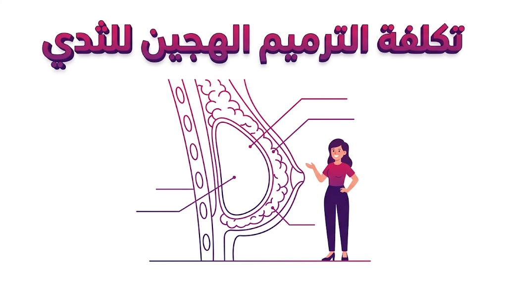 مخطط طبي تفصيلي يوضح الجانب العلمي لعملية تكلفة الترميم الهجين للثدي وكيفية دمج الحشوات مع الدهون.