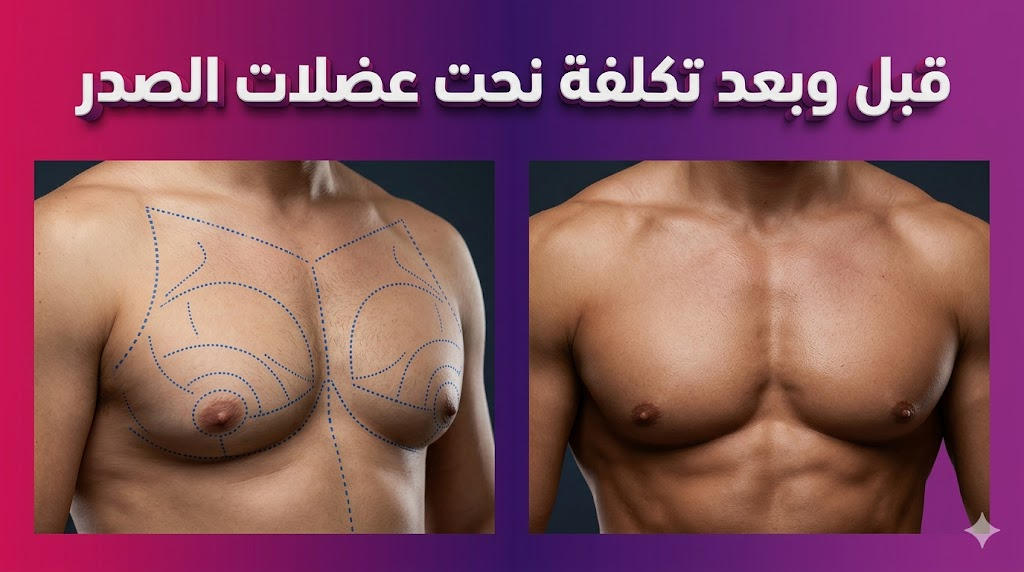 مقارنة واقعية قبل وبعد توضح التغيير الجذري وتفاصيل تكلفة نحت عضلات الصدر للرجال بتقنية الفيزر.