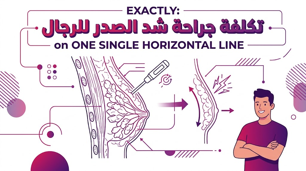 إنفوجرافيك طبي يوضح التشريح الداخلي للصدر وكيفية إجراء العملية المرتبطة بـ تكلفة جراحة شد الصدر للرجال.