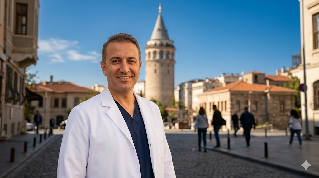 جراح تجميل خبير أمام برج غالاتا في إسطنبول يشرح سبل الوقاية من مخاطر تجميل الثدي في تركيا.