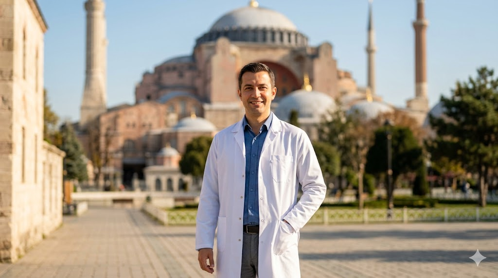  طبيب تجميل خبير أمام آيا صوفيا في إسطنبول يقدم خدمات متعلقة بـ تكلفة إزالة الهالات السوداء طبياً.