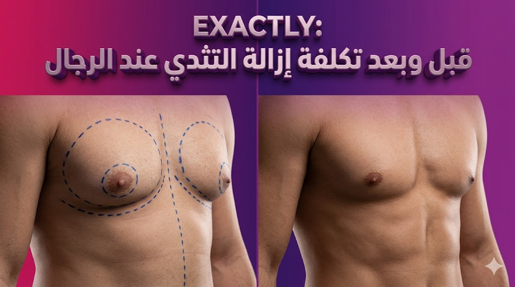 مقارنة قبل وبعد توضح نتائج العملية و تكلفة إزالة التثدي عند الرجال للحصول على صدر مشدود.