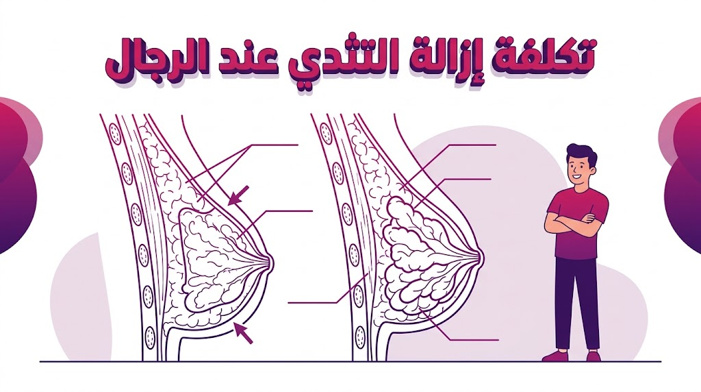 مخطط تشريحي يوضح الأنسجة الغدية والدهنية المرتبطة بـ تكلفة إزالة التثدي عند الرجال.
