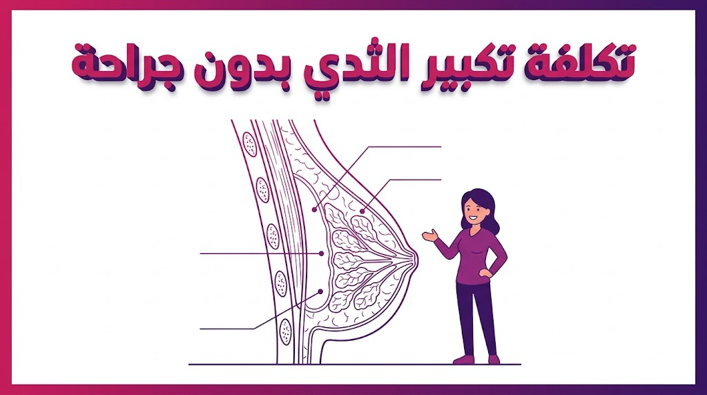 مخطط تشريحي يوضح التقنيات العلمية المتبعة في تكلفة تكبير الثدي بدون جراحة بأسلوب الفيكتور التعليمي.