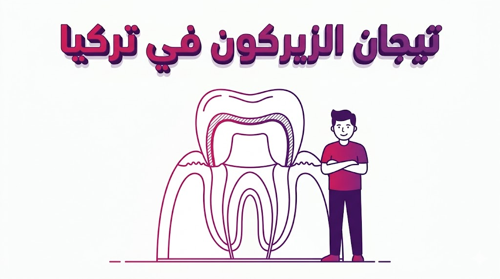 مخطط تشريحي يوضح كيفية تركيب تيجان الزيركون في تركيا على هيكل السن الطبيعي بشكل علمي.