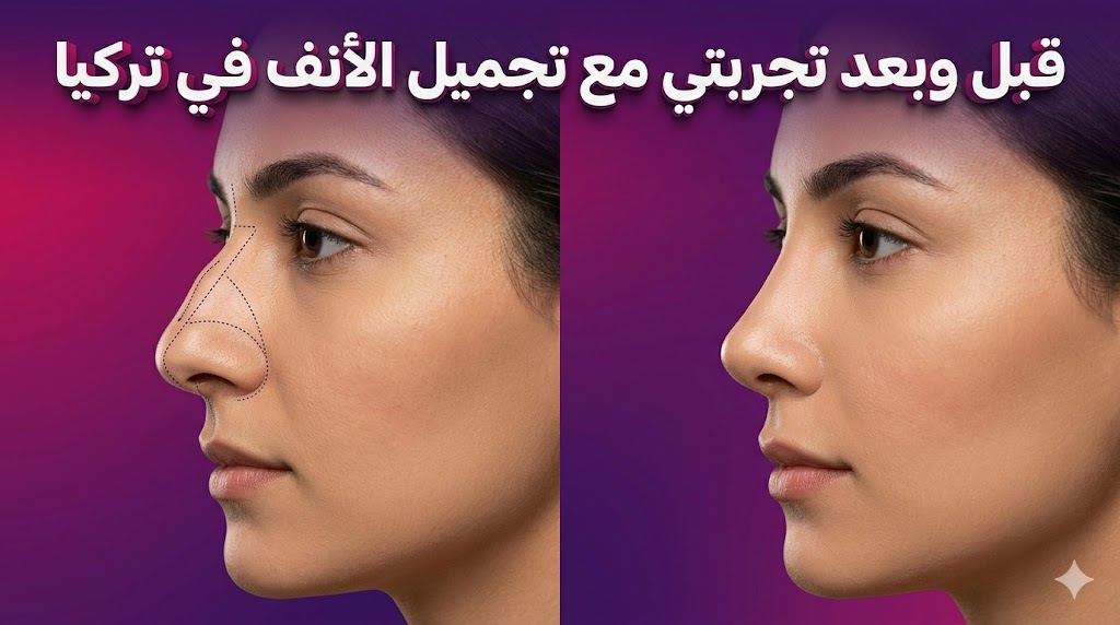  مقارنة قبل وبعد توضح نتائج تجربتي مع تجميل الأنف في تركيا مع تخطيط جراحي دقيق.