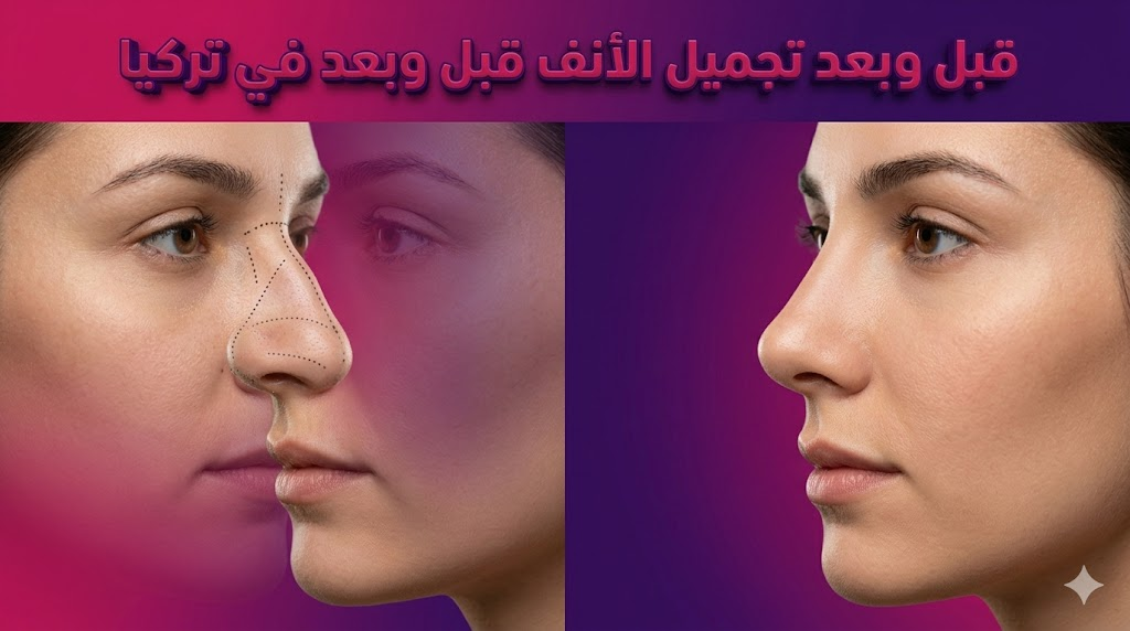  مقارنة واقعية قبل وبعد لعملية تجميل الأنف قبل وبعد في تركيا تظهر دقة النتائج الجراحية والتغيير الإيجابي في ملامح الوجه.