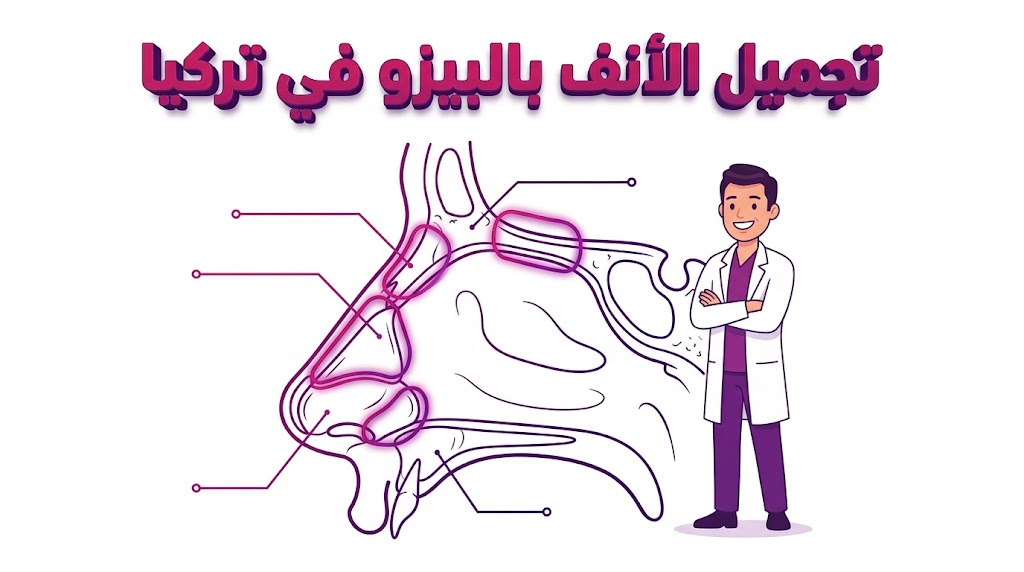  مخطط تشريحي يوضح تقنية الموجات فوق الصوتية المستخدمة في تجميل الأنف بالبيزو في تركيا بدقة علمية.