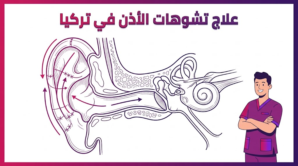  إنفوجرافيك طبي يشرح التشريح الداخلي لغضروف الأذن وكيفية إجراء علاج تشوهات الأذن في تركيا بشكل علمي.