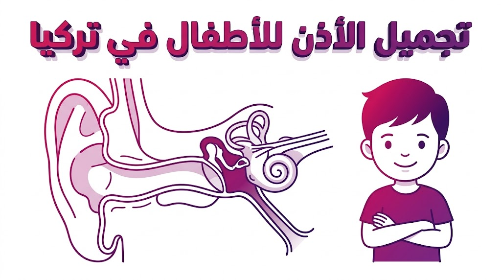  مخطط تشريحي يوضح تقنيات طي الغضروف في تجميل الأذن للأطفال في تركيا.