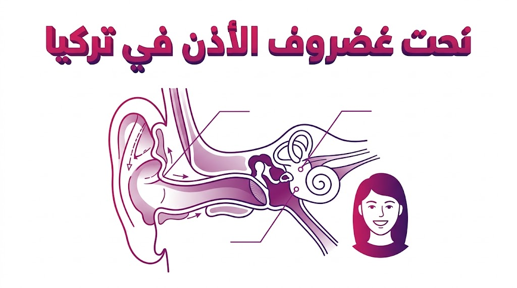 إنفوجرافيك تشريحي يوضح كيفية إعادة تشكيل ونحت غضروف الأذن في تركيا طبياً.