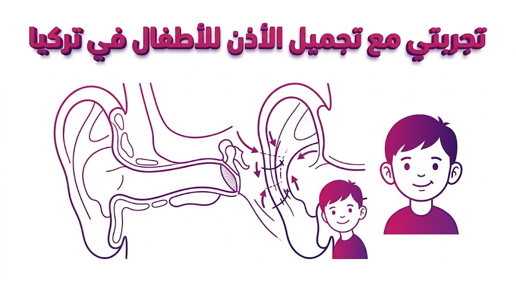 مخطط تشريحي يوضح التقنية العلمية المستخدمة خلال تجربتي مع تجميل الأذن للأطفال في تركيا.