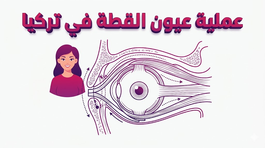 مخطط تشريحي يوضح التقنية الطبية المستخدمة في عملية عيون القطة في تركيا لشد الجفون.