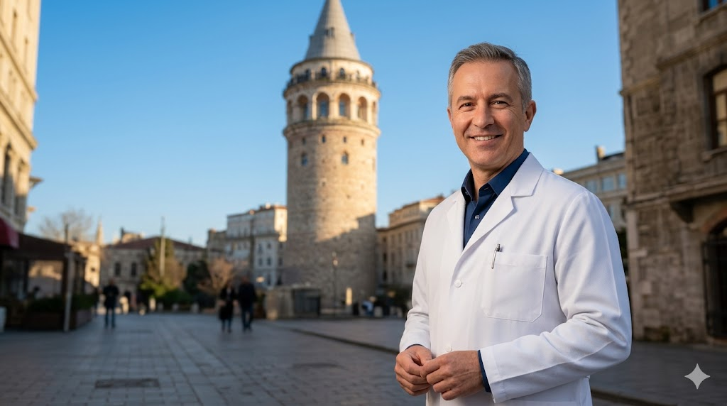 طبيب تجميل مختص في عملية عيون القطة في تركيا أمام برج غالاتا التاريخي في اسطنبول.