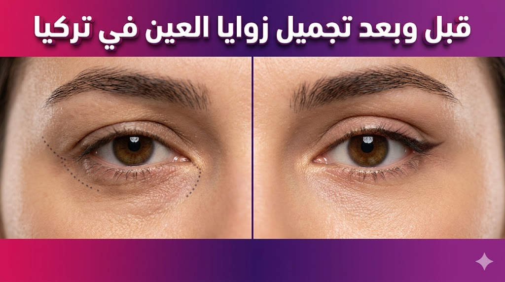  مقارنة قبل وبعد تجميل زوايا العين في تركيا توضح نتائج شد العين وتوسيعها بشكل طبيعي وجذاب.