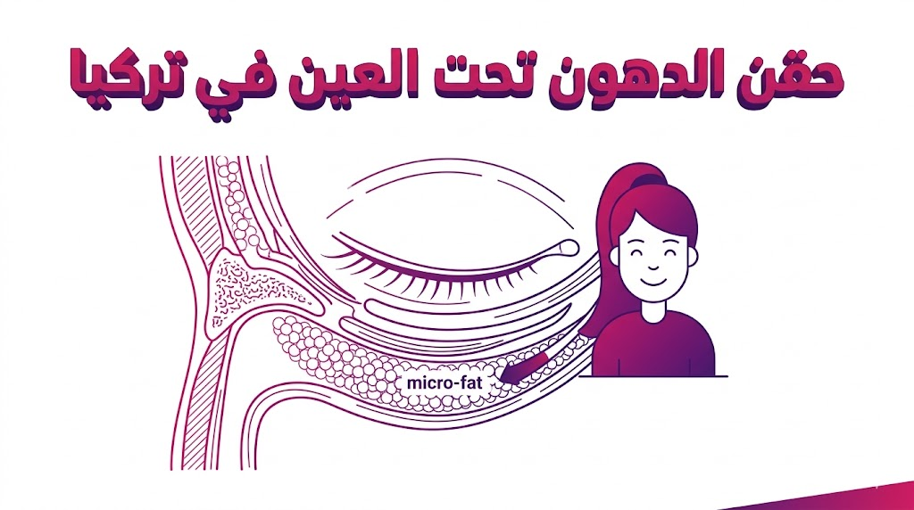  مخطط طبي يوضح تشريح العين وكيفية توزيع الدهون أثناء عملية حقن الدهون تحت العين في تركيا.