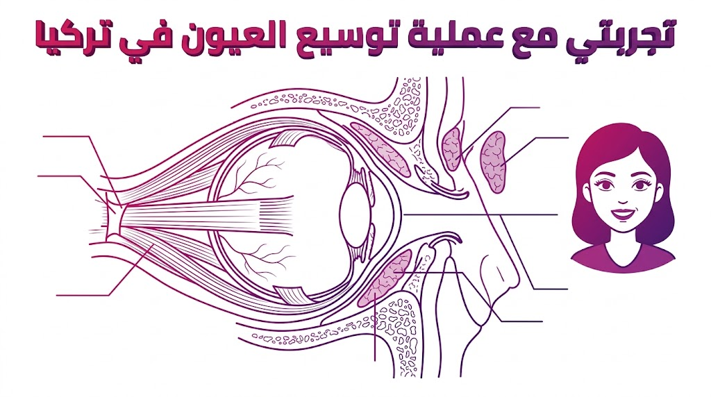 مخطط طبي تفصيلي يشرح الجوانب العلمية لـ تجربتي مع عملية توسيع العيون في تركيا بأسلوب الفيكتور.
