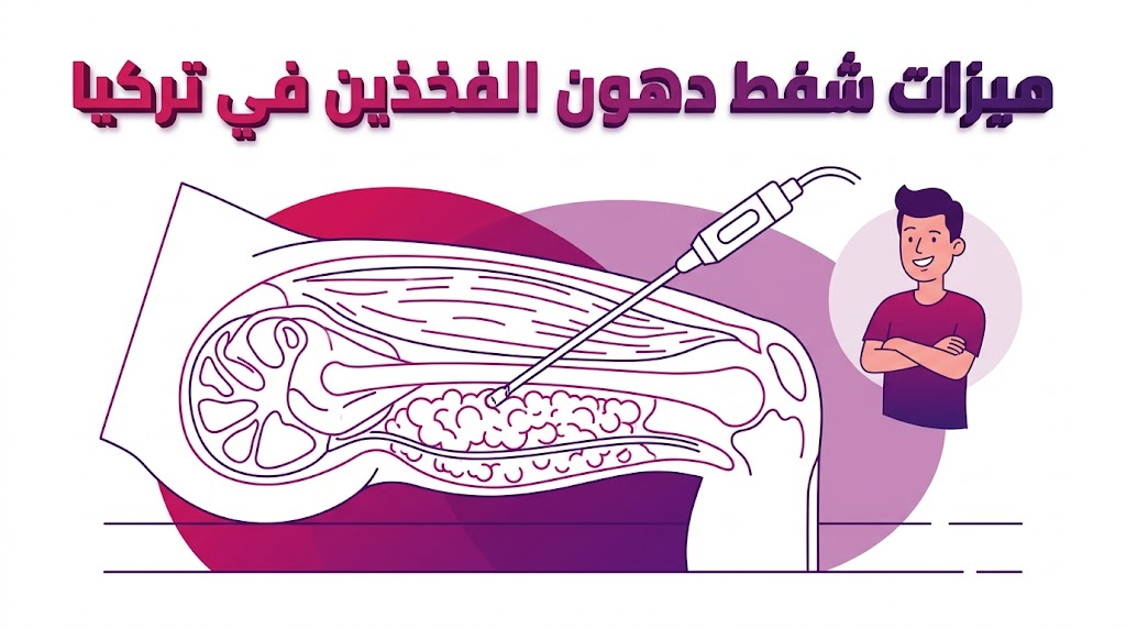 انفوجرافيك طبي يوضح تشريح الدهون والأسلوب العلمي ضمن ميزات شفط دهون الفخذين في تركيا.