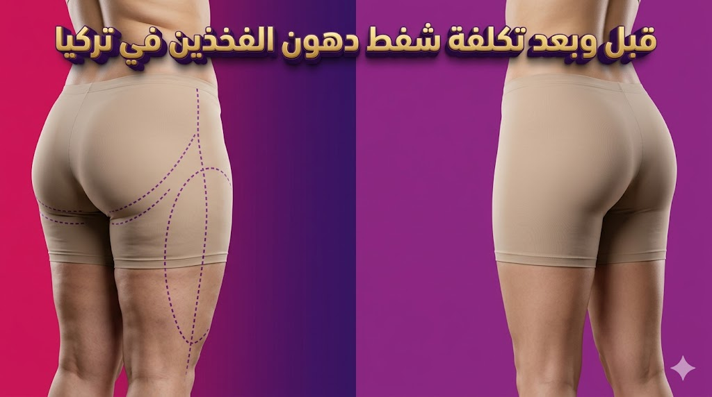  مقارنة قبل وبعد توضح نتائج و تكلفة شفط دهون الفخذين في تركيا بنظام التقسيم.