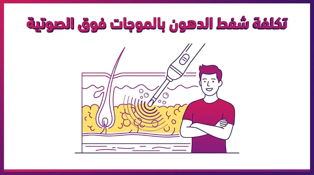 إنفوجرافيك تعليمي يوضح الآلية العلمية وتأثير تكلفة شفط الدهون بالموجات فوق الصوتية على الخلايا الدهنية.