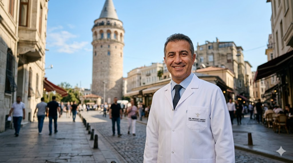  جراح تجميل خبير أمام برج غالاتا في إسطنبول، متخصص في عمليات تكلفة تكبير الصدر بالسيليكون في تركيا.