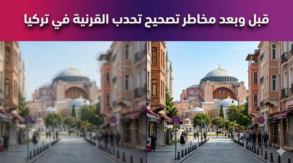  مقارنة قبل وبعد توضح تحسن شكل العين وتجنب مخاطر تصحيح تحدب القرنية في تركيا من خلال النتائج الواقعية.