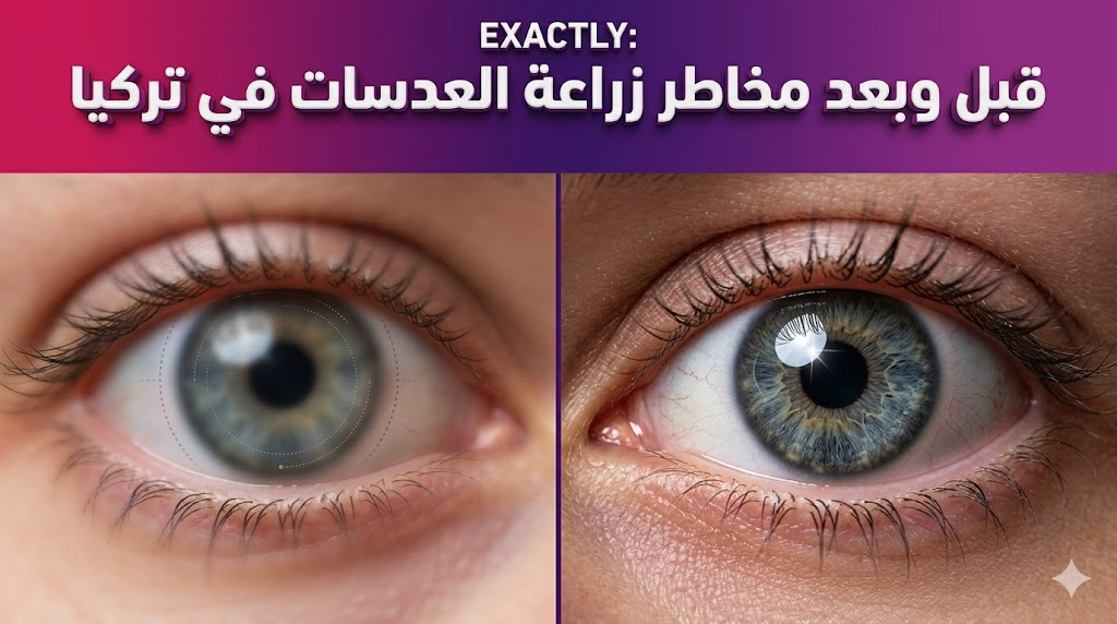 مقارنة قبل وبعد توضح جودة الرؤية وتجنب مخاطر زراعة العدسات في تركيا.