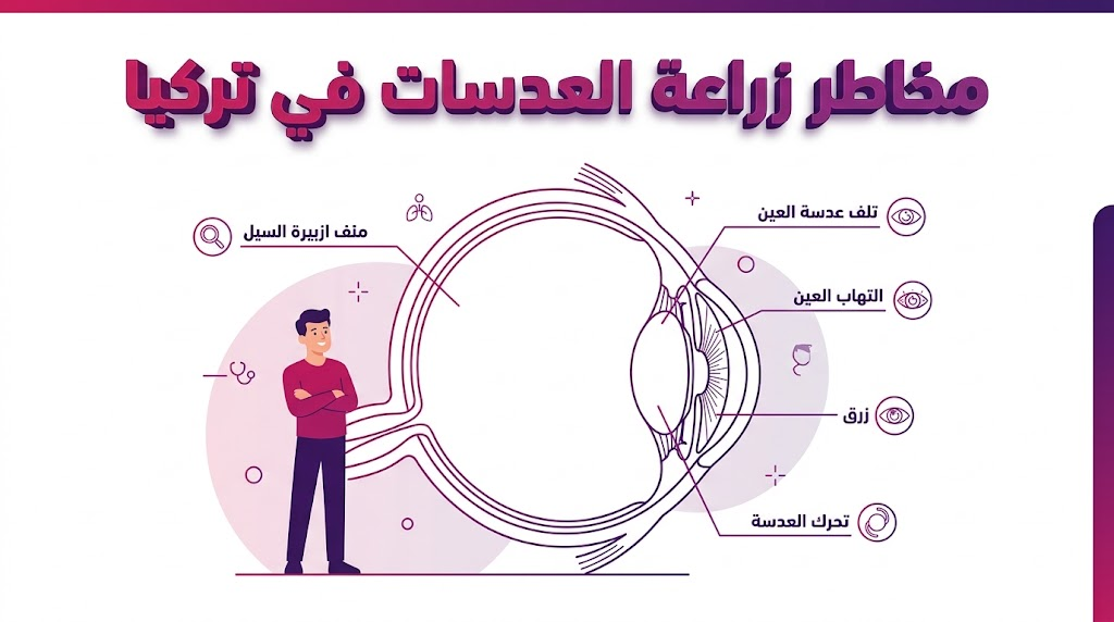 مخطط تشريحي علمي يوضح المناطق الآمنة لتجنب مخاطر زراعة العدسات في تركيا.