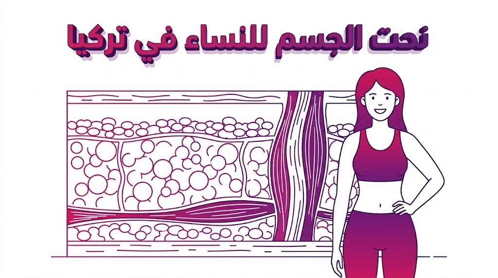 إنفوجرافيك طبي يوضح التشريح الداخلي وكيفية استهداف الدهون أثناء عملية نحت الجسم للنساء في تركيا.