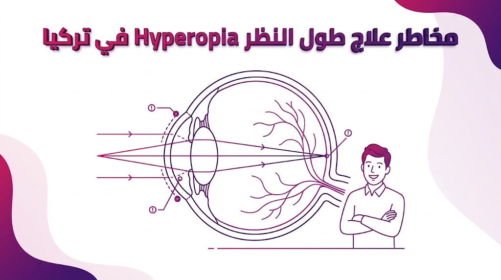  إنفوجرافيك تعليمي يشرح تشريح العين والأسس العلمية لتجنب مخاطر علاج طول النظر Hyperopia في تركيا.