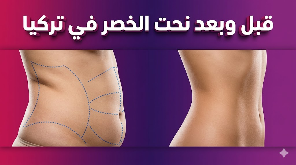 مقارنة قبل وبعد تظهر نتائج عملية نحت الخصر في تركيا مع علامات التخطيط الجراحي.