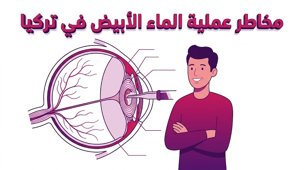  مخطط تشريحي يوضح البنية الداخلية للعين وكيفية إدارة مخاطر عملية الماء الأبيض في تركيا بأسلوب علمي.