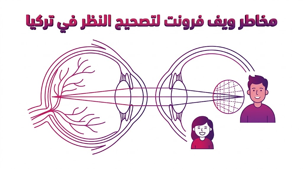  مخطط تشريحي طبي يوضح آلية العمل والوقاية من مخاطر ويف فرونت لتصحيح النظر في تركيا.