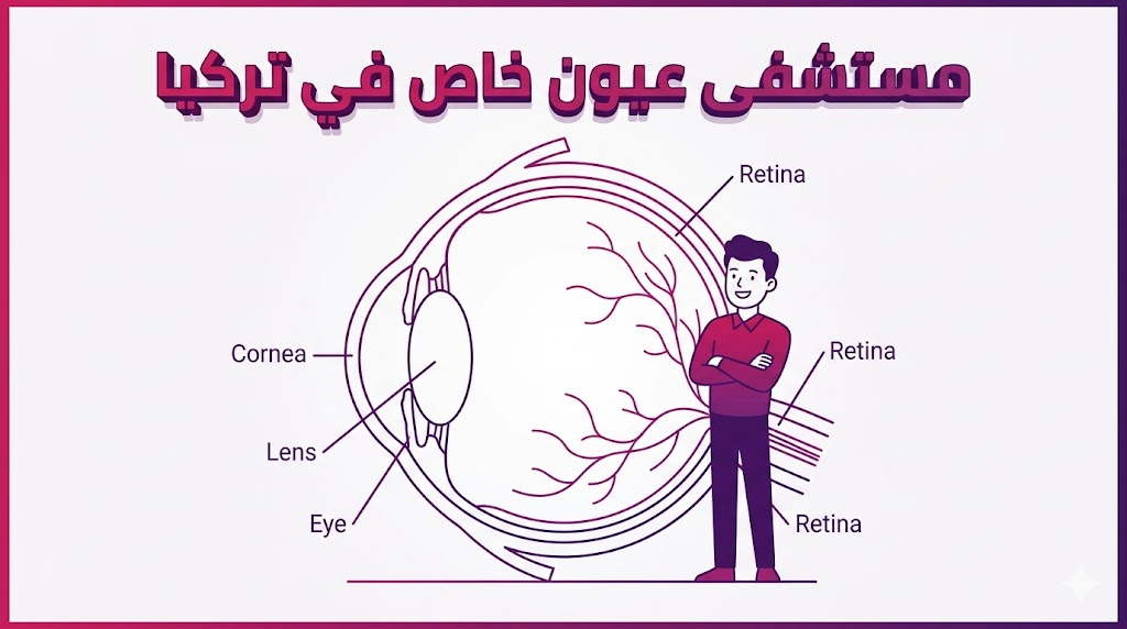 مخطط تشريحي يوضح تقنيات علاج العين المتوفرة في مستشفى عيون خاص في تركيا.