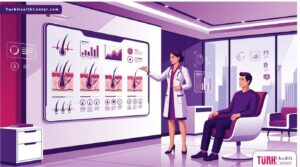 رسوم توضيحية طبية تشرح اسباب فشل زراعة الشعر وكيفية تجنبها داخل عيادة حديثة 