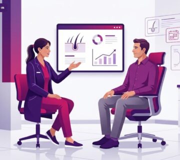 رسوم توضيحية لعيادة طبية متطورة تشرح المعايير المتعلقة بموضوع افضل عمر لزراعة الشعر 