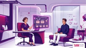 رسوم توضيحية لعيادة طبية فاخرة تشرح خدمات افضل مركز لزراعة الشعر في العالم 