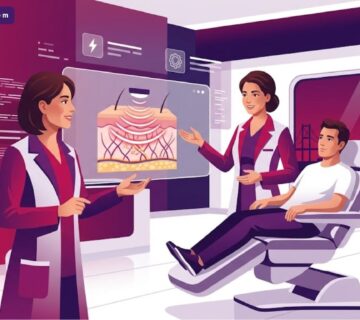 رسوم توضيحية فاخرة لعيادة طبية حديثة تشرح تقنية الترددات الراديوية في تركيا للمرضى 