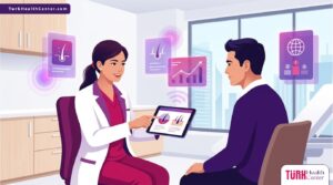 رسوم توضيحية لعيادة طبية حديثة تشرح كيفية اختيار الدول الافضل لزراعة الشعر بالترتيب 