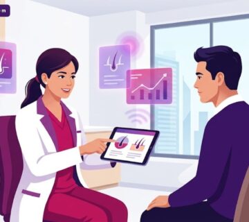 رسوم توضيحية لعيادة طبية حديثة تشرح كيفية اختيار الدول الافضل لزراعة الشعر بالترتيب 