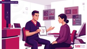 رسوم توضيحية لعيادة طبية حديثة تشرح تقنية تجميل الأنف بالموجات فوق الصوتية للمريض 