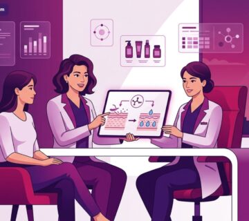 رسم توضيحي لعيادة حديثة تشرح إجراءات تقشير حمض اللاكتيك لترطيب البشرة في تركيا