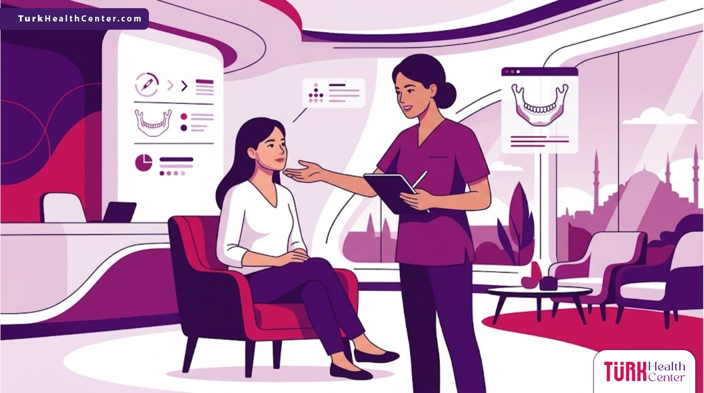 رسوم توضيحية لعيادة مودرن تشرح آلية تقنية التكساس بالفيلر في تركيا للمريض 