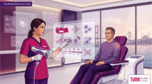 رسوم توضيحية طبية حديثة تشرح آلية عمل تقنية السوفت ويف في تركيا داخل عيادة متطورة 