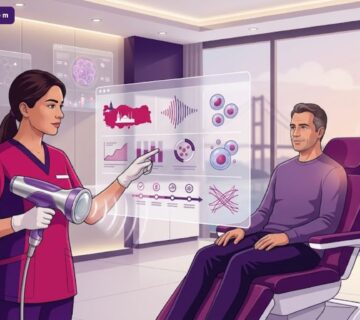 رسوم توضيحية طبية حديثة تشرح آلية عمل تقنية السوفت ويف في تركيا داخل عيادة متطورة 