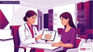 رسوم توضيحية فيكتور لعيادة تجميل حديثة تشرح فوائد تقنية رينوفيون بلازما في تركيا للمرضى 