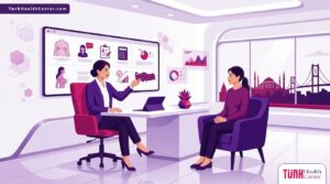 رسوم توضيحية لعيادة طبية حديثة تناقش تكلفة ترميم الثدي في تركيا مع طبيب مختص 