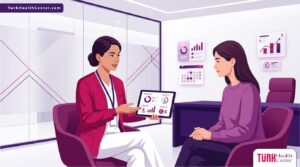 رسوم توضيحية لعيادة طبية حديثة تشرح تكلفة رفع الصدر في تركيا للمرضى بأسلوب عصري 